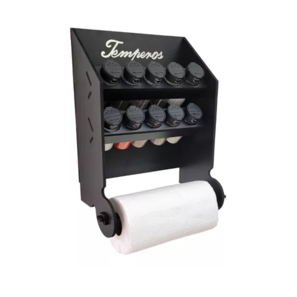 Porta Temperos Condimentos Com Porta Papel Toalha 10 Potes