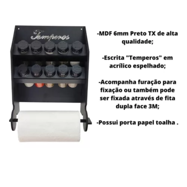 Porta Temperos Condimentos Com Porta Papel Toalha 10 Potes - Imagem 3
