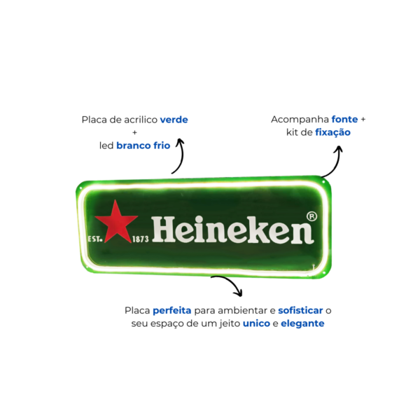 Painel led neon led heineken 49cm x 19cm - Imagem 2